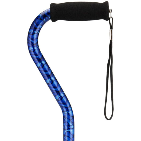 Offset Cane with Strap, Blue Waves