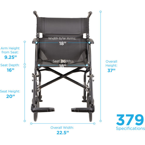 Ultra Lightweight Transport Chair - 19" with Swing Away Footrest - Black - Image 3